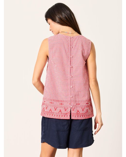 FatFace Pink Etta Gingham Embroidered Cami
