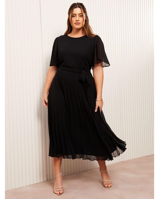 sachin and babi light blue dress Friends Like These Curve Angel Sleeve Chiffon Pleat Midi Dress in Black