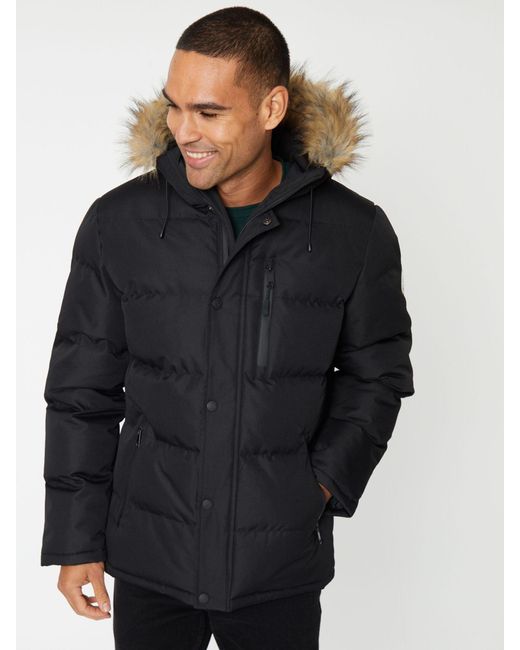 Threadbare Blue Showerproof Padded Parka Jacket for men
