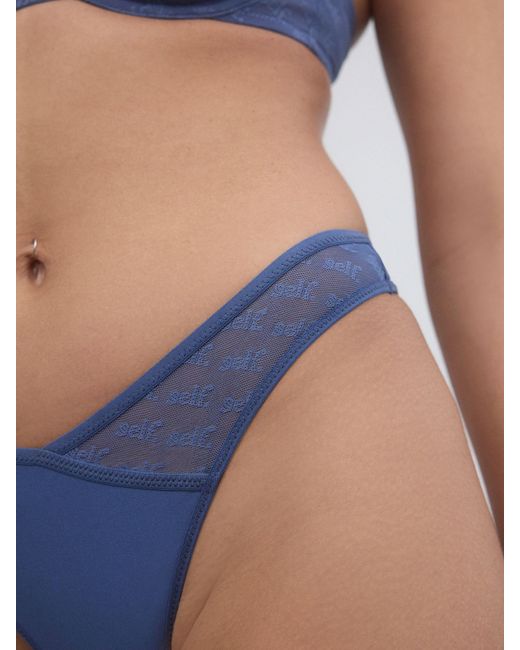Self Blue Thong Mesh Wrap Front Thong