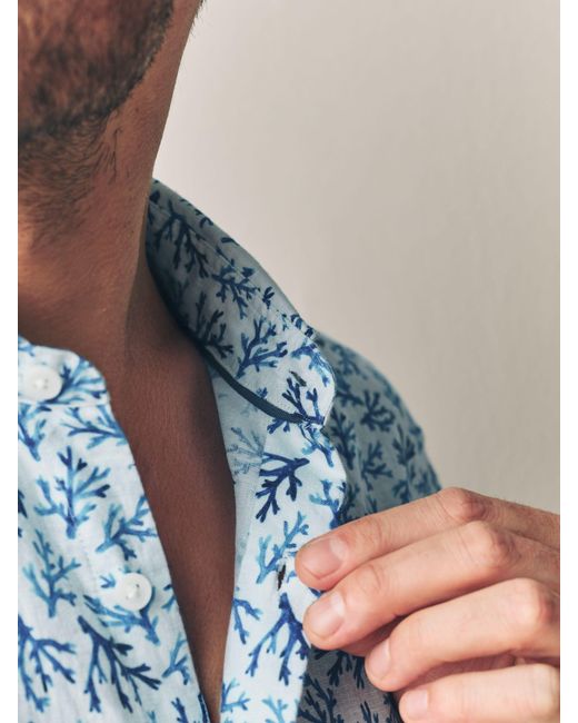 Next Blue Regular Fit Print 100% Linen Long Sleeve Smart Shirt for men