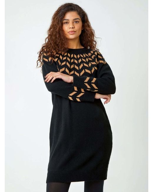 Roman Black Chevron Print Jumper Dress