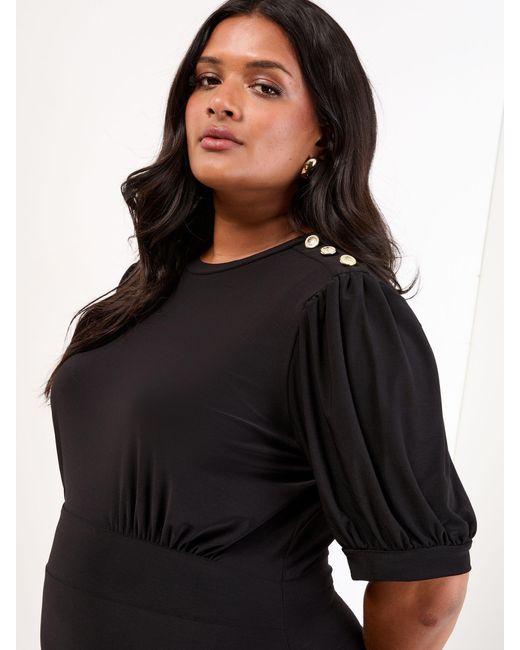 Lipsy Black Curve Military Button Short Sleeve Midi Jersey Dress