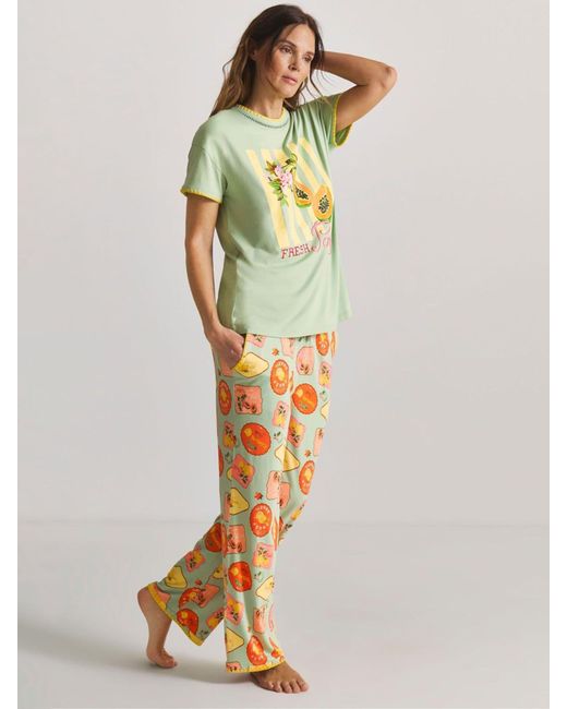 Figleaves Metallic Blanket Stitch Fruit Pyjamas Set