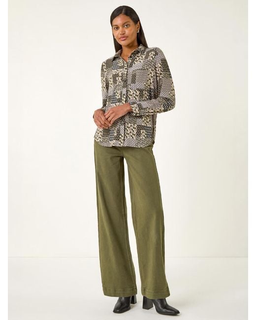 Roman Gray Patchwork Print Stretch Top