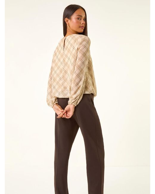 Roman Natural Petite Check Bubble Hem Tunic Top