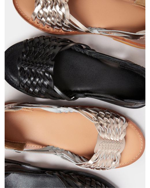 Yours Curve Black Gewebte Leder-Pantoletten