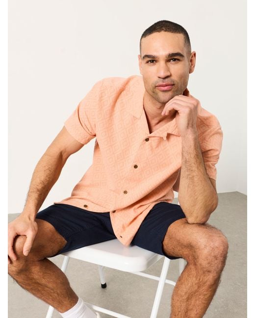 FatFace Blue Fatface Short Sleeve Relaxed Fit Garment Dye Geo Textured Shirt for men