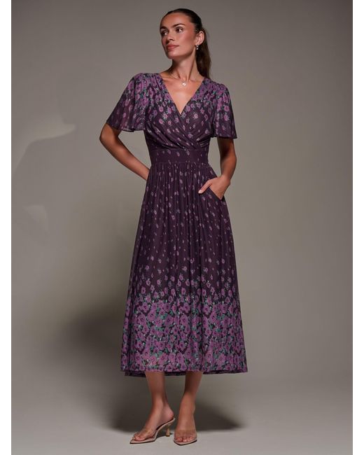 Jolie Moi Purple Mirrored Mesh Short Sleeve Midaxi Dress