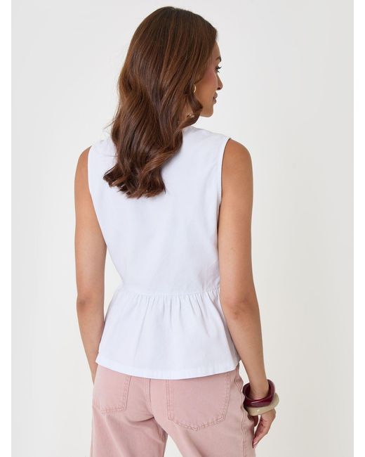 Threadbare White Denim Button Up Peplum Top
