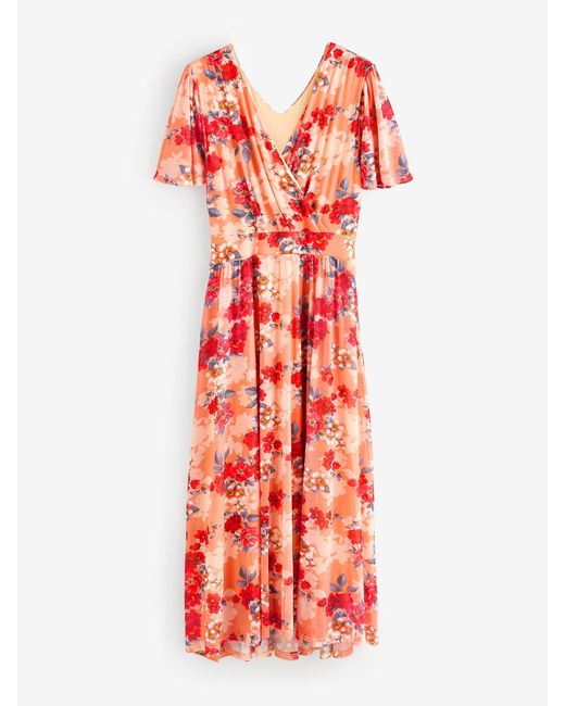 Jolie Moi Red Floral Print Mesh Wrap Maxi Dress