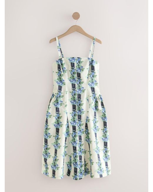 Cath Kidston Women's Blue Strappy Midi 100% Cotton Dress