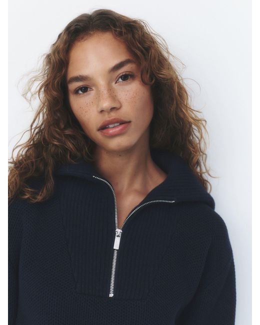 Self Blue Knitted Half Zip Jumper