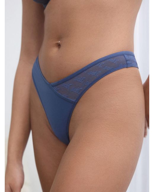 Self Blue Thong Mesh Wrap Front Thong