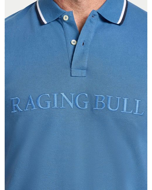 Raging Bull Blue Branded Tonal Embroidery Pique Polo Shirt for men