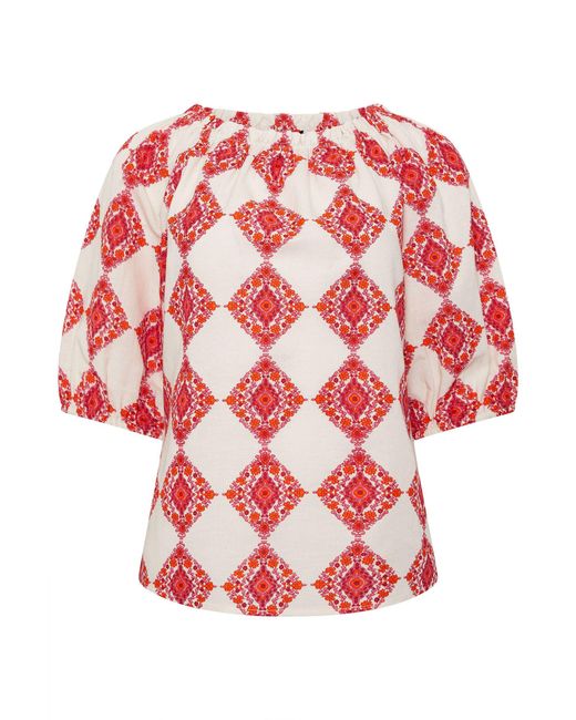 M Com Red Printed Tile Top