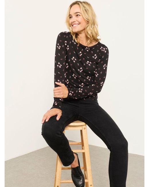 FatFace Black Fatface Ruby Roses Ruched Long Sleeve Top