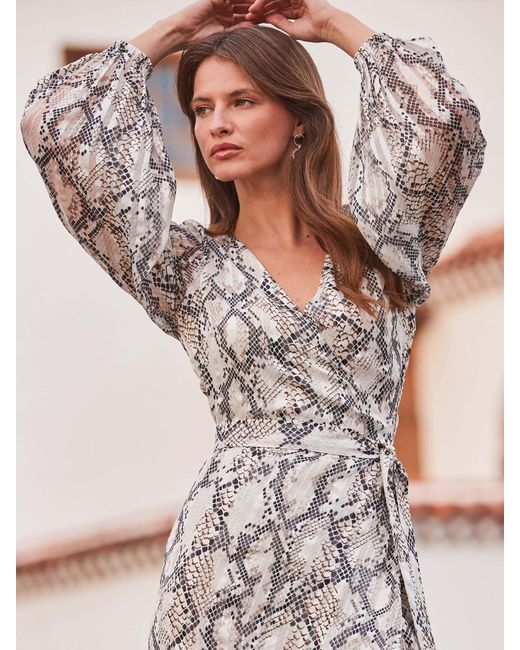 Sosandar Multicolor Blouson Sleeve Wrap Midi Dress