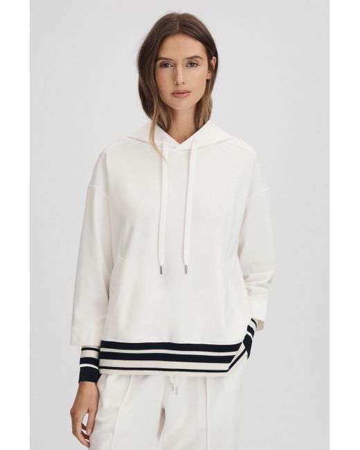 Reiss White Lexi Kapuzensweatshirt Mit Streifendesign