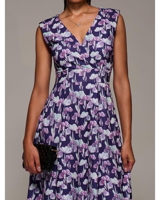 Jolie Moi Purple V-Neck Fit & Flare Scuba Midaxi Dress