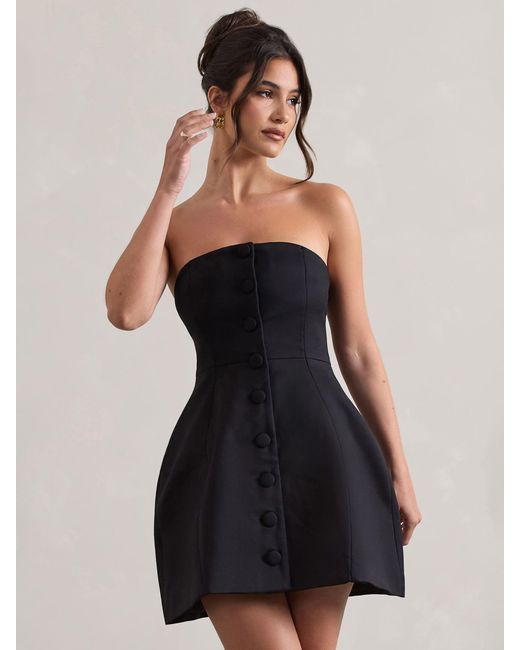 Club L London Natural Anniston Bandeau Tailored Buttoned Mini Bridal Dress