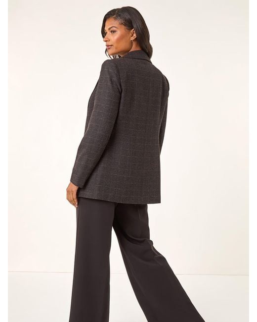 Roman Natural Check Print Longline Blazer