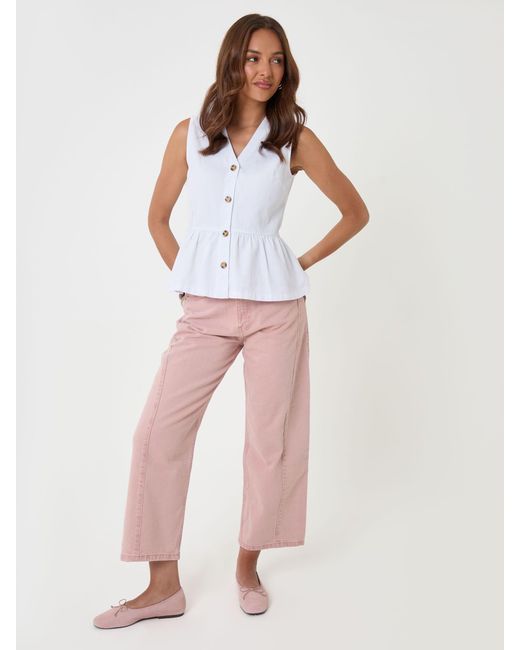 Threadbare White Denim Button Up Peplum Top