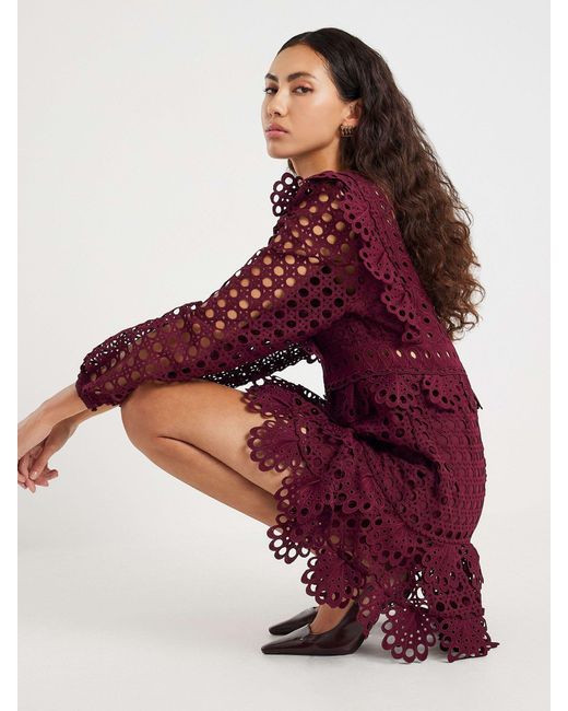 River Island Red Long Sleeve Lace Frill Mini Dress
