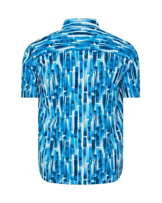 BadRhino Big & Tall Blue Peached Short Sleeve Cuban Collar 100% Cotton Shirt for men