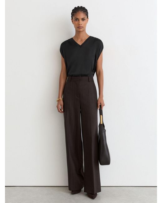 Reiss Black Silk-Front V-Neck Sleeveless Top