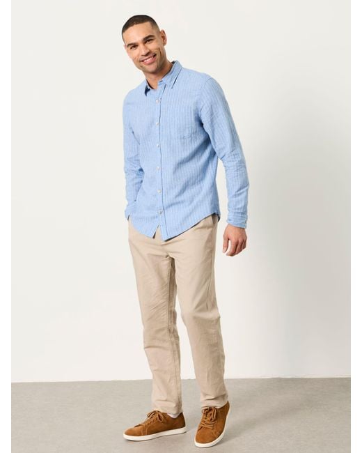 FatFace Blue Fatface Long Sleeve Linen Cotton Bugle Shirt for men