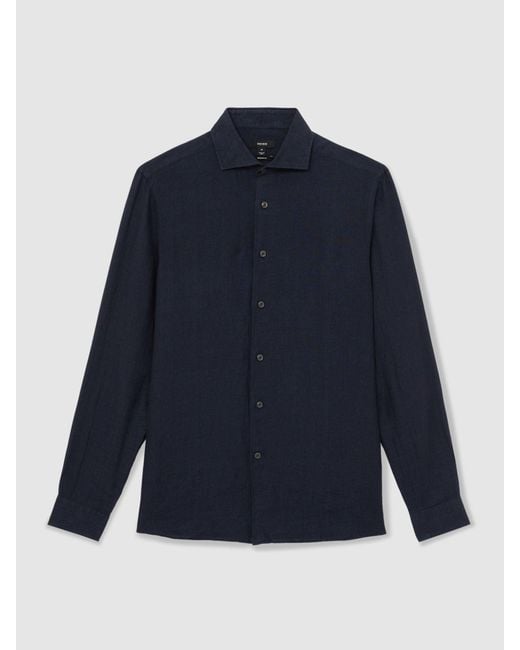 Reiss Blue Ruban - Navy Linen Button-through Shirt, 3xl for men