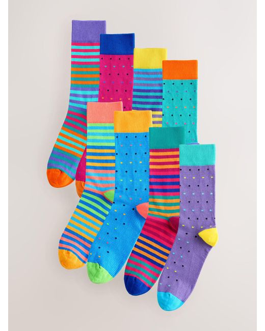 Next Blue Pattern Socks 8 Pack for men