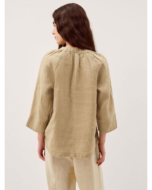 Monsoon Natural Gianna V-Neck Long Sleeve Linen Top