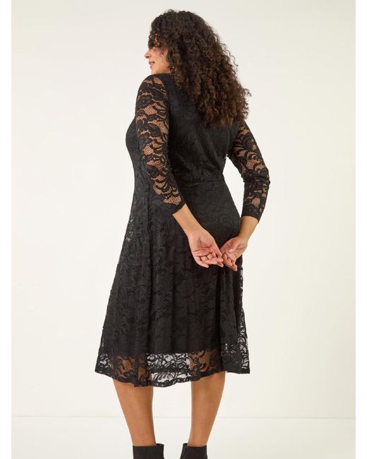 Roman Curve Zip Front Lace Midi Dress in Red | Lyst