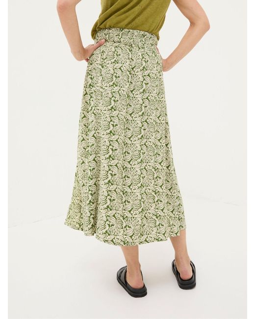 FatFace Green Fatface Sascha Damask Floral Midi Skirt