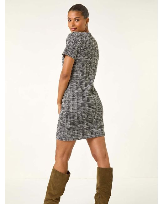 Roman Black Textured Stretch Shift Dress
