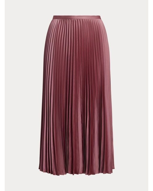 Ralph Lauren Purple Suzu Pleated Satin Charmeuse A Line Midi Skirt