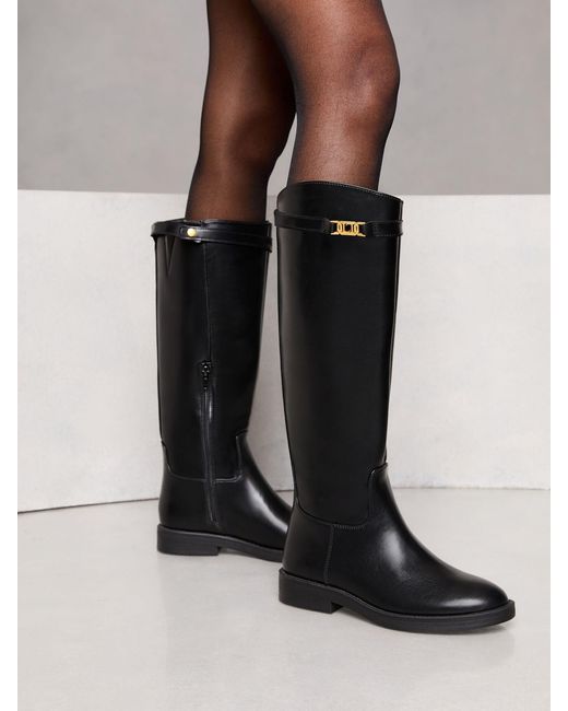 Lipsy Black Flache, Lange Reitstiefel Aus Kunstleder Mit Hohem Absatzeu 39 (Uk 6 W)