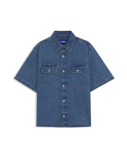 HUGO Men's Blue Short Sleeve Denim Shirt