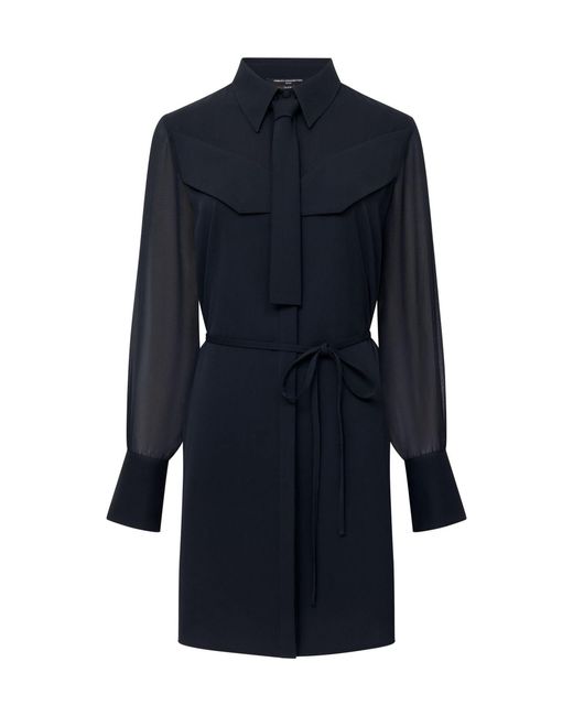 French Connection Blue Arezzo Tie-Neck Shirt Dress