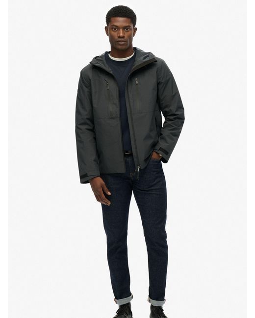 Superdry Blue Graphite Waterproof Hooded Logo Jacket for men