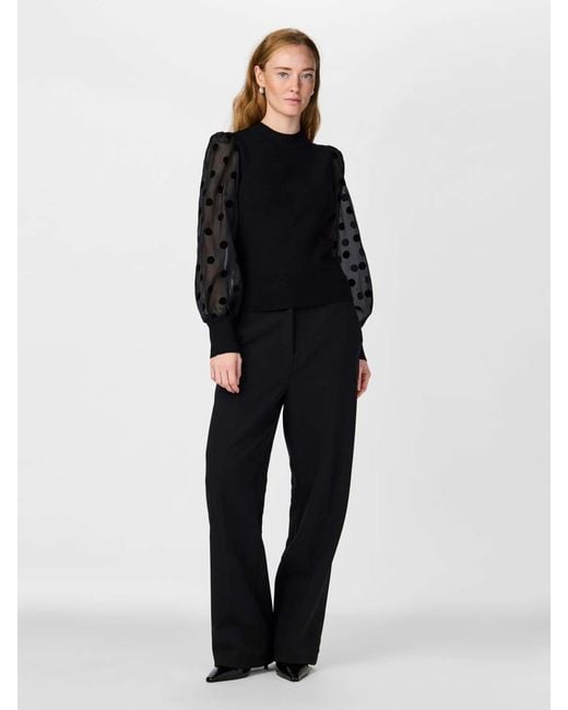 Y.A.S Black Y. A.S Y. A.S Polka Dot Mesh Sleeve Knitted Long Sleeve Top