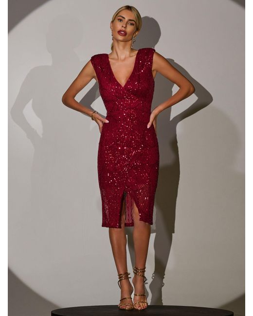 bodycon evening dress Red Sequin High Neck Ruched Bodycon Mini Dress – AX Paris US main image 0