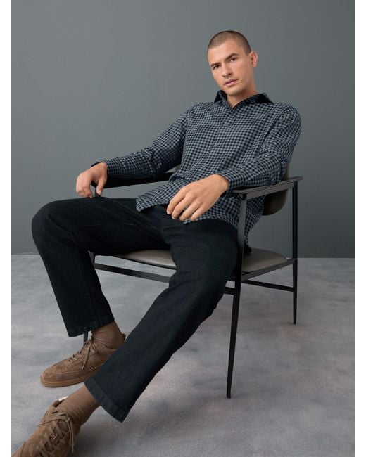 Next Blue Regular Fit Check Soft Touch 100% Cotton Smart Long Sleeve Shirt for men