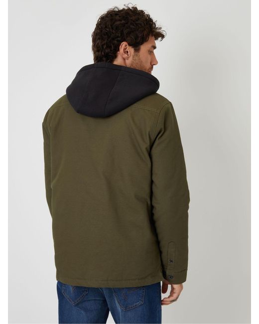 Threadbare Green Quilted Shacket With Borg Lined Hood for men