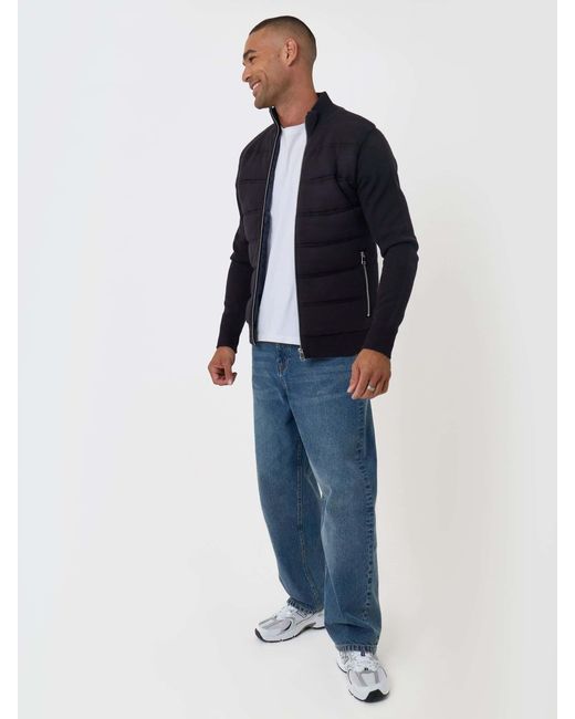 Threadbare Blue Quilted Zip Up Knitted Jacket for men
