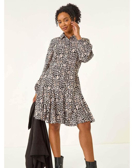 Shirt Dress Roman Animal Print Dress Animal Print Midi Shirt Dress In Camel Roman  Originals UK