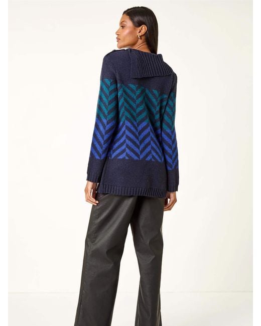 Roman Blue Stripe Roll Neck Knit Jumper