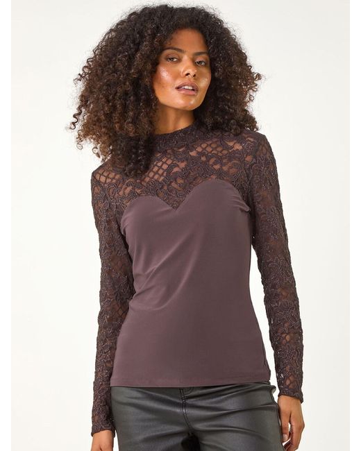 Roman Purple Baroque Lace Stretch Blouse